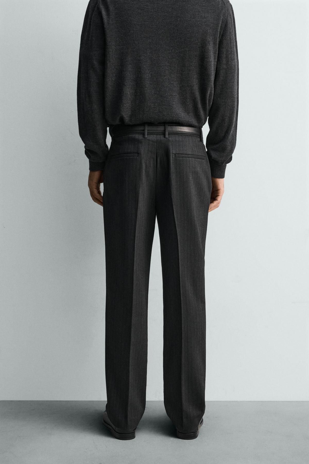 자라 헤링본 텍스처 플란넬 슬랙스 팬츠 6861/370 ANTHRACITE GREY - 상세 이미지 4