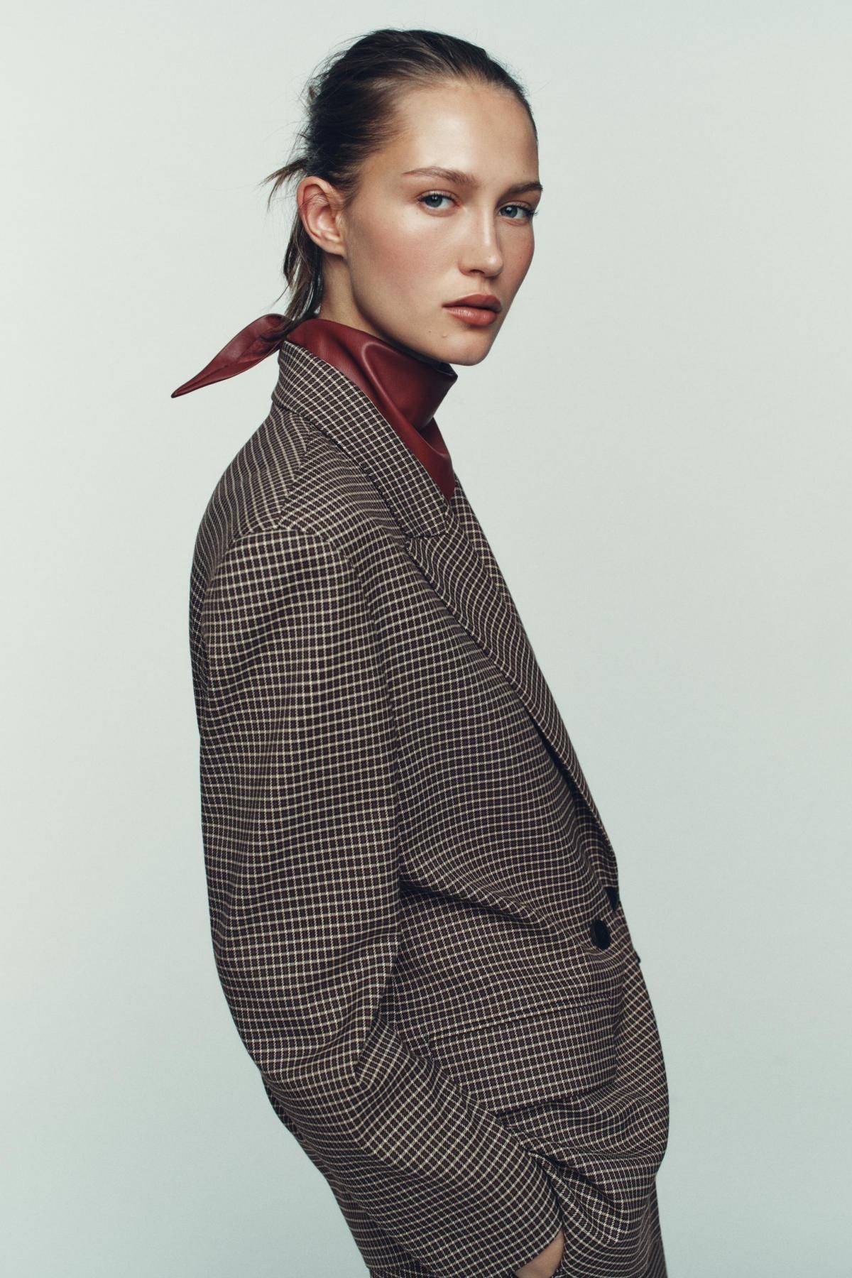 자라 오버핏 체크 더블브레스트 블레이저 2036/678 BROWN / ECRU - 상세 이미지 4
