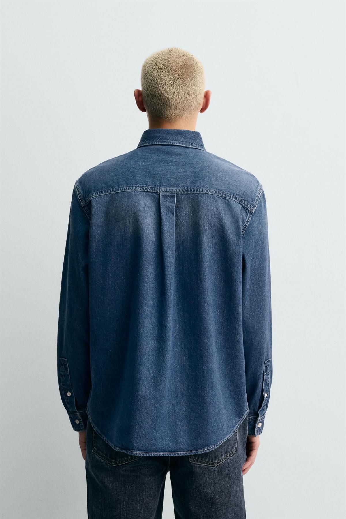자라 프리미엄 코튼 캐시미어 데님 셔츠 5585/361 MID-BLUE - 상세 이미지 4