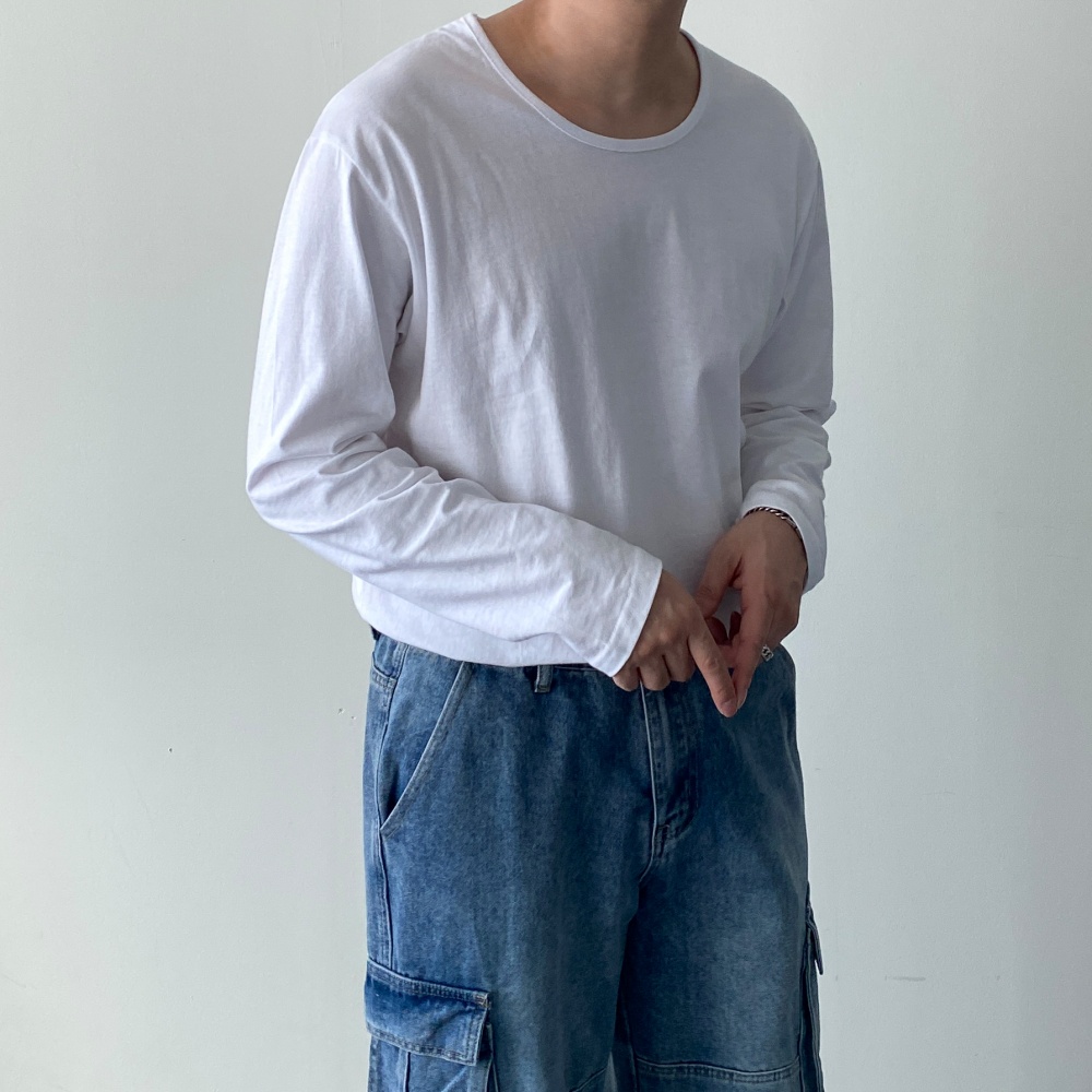 남자 긴팔면티 무지티 흰티 이너 무지 20수 유넥 - 상품 이미지