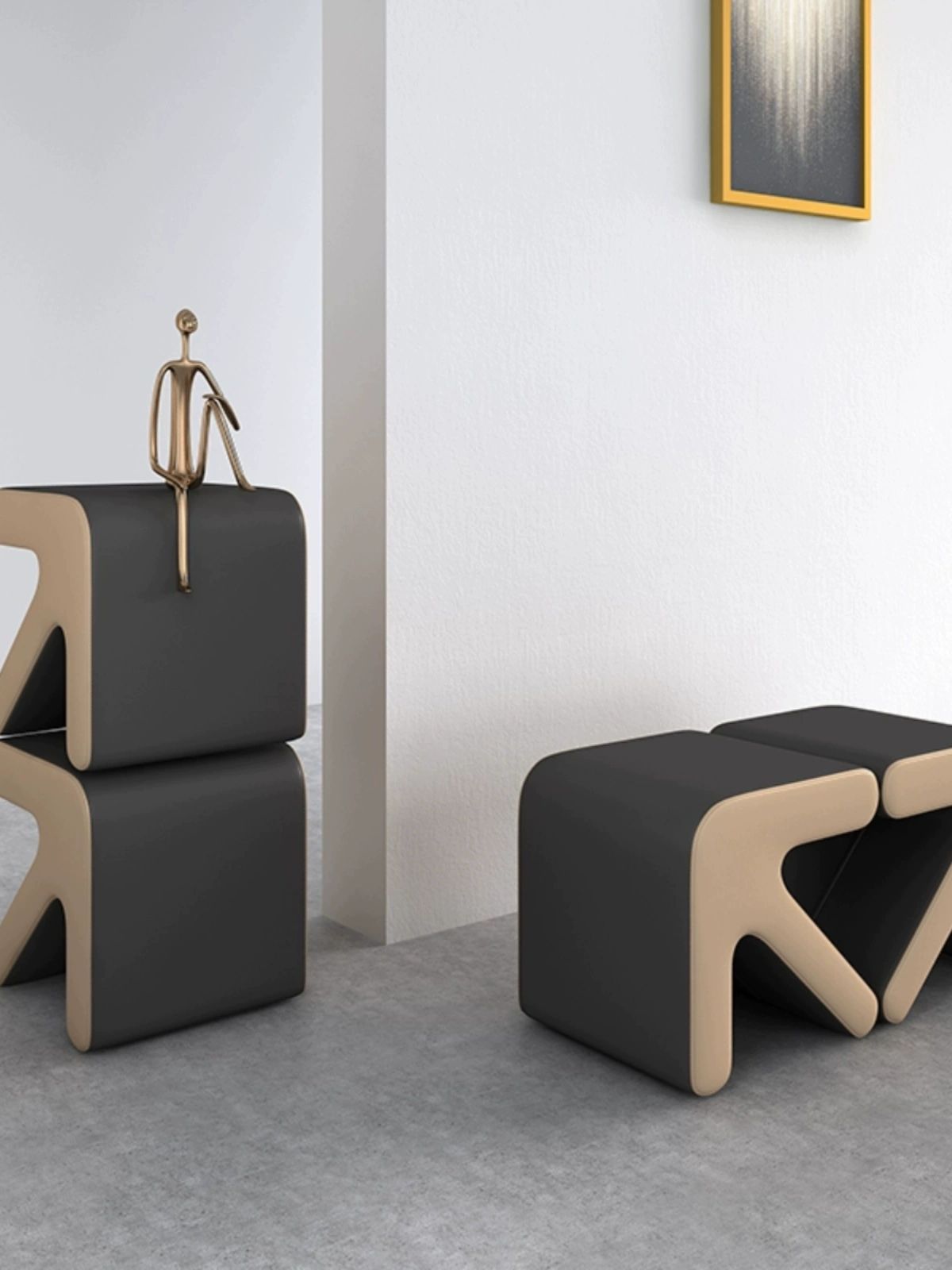 현관 신발 벤치 스툴 입구용 의자 거실 수납 벤치형 스몰 35x32x35cm 오렌지-화이트