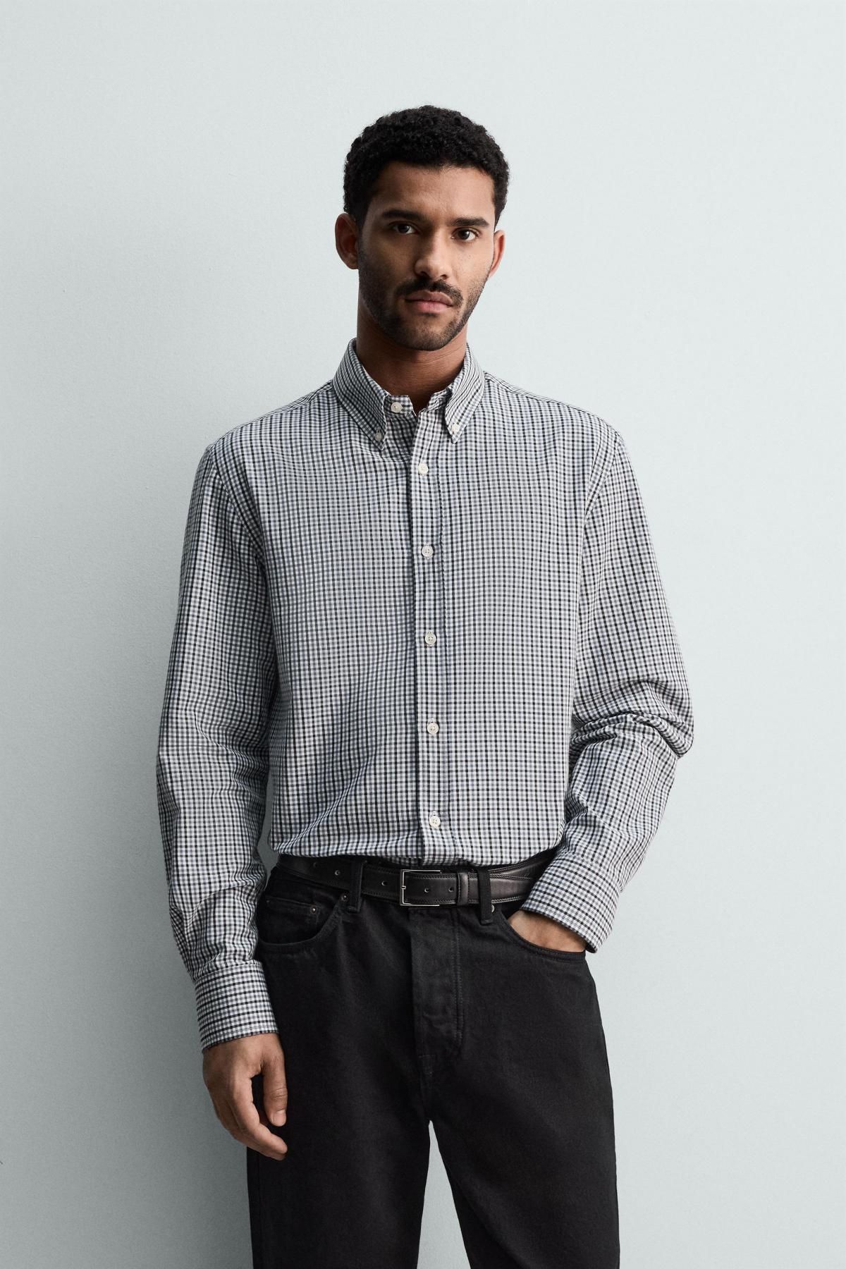 자라 테크니컬 옥스포드 체크 긴팔 셔츠 0975/495 NAVY / WHITE - 상세 이미지 3