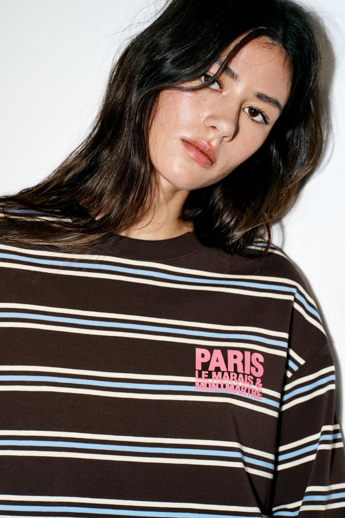자라 스트라이프 텍스트 라운드넥 긴팔 티셔츠 0264/830 BROWN STRIPES - 상세 이미지 3