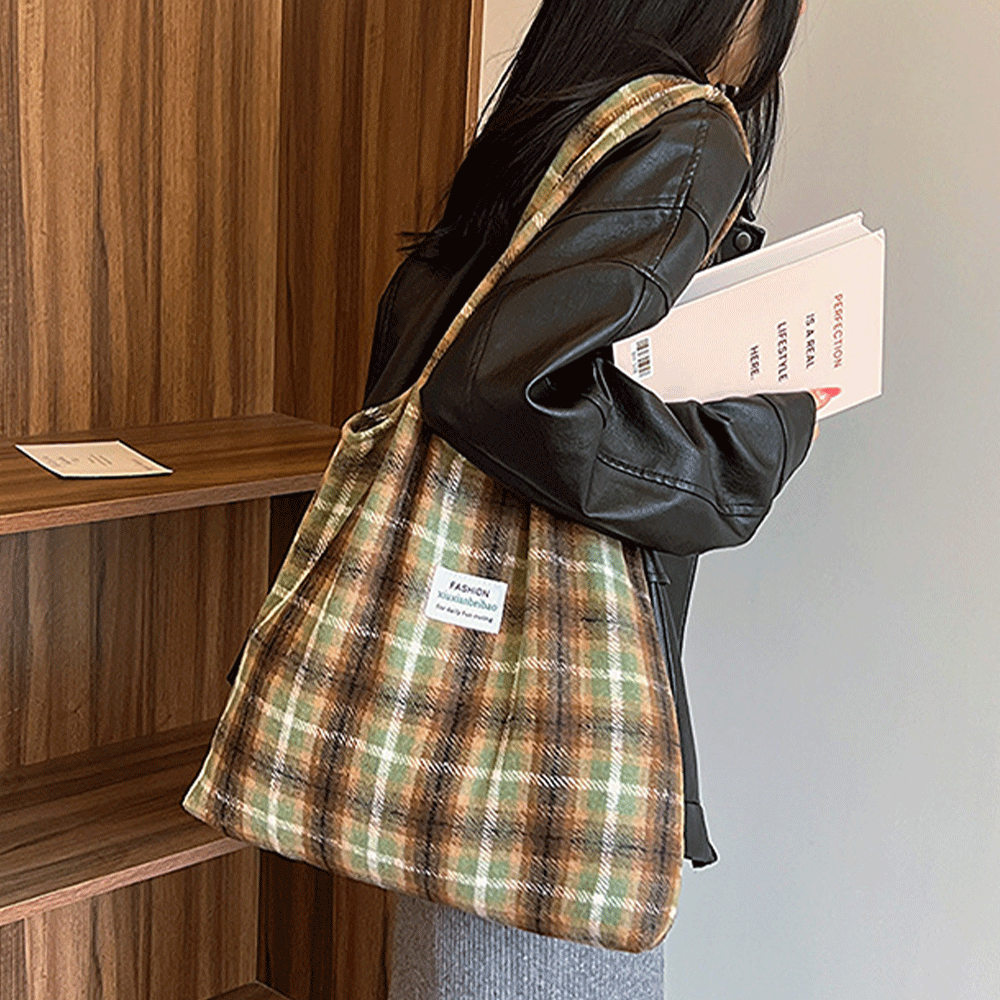 아르니 여성 체크 가방 숄더백 빅백 에코백 토트백 패브릭백 가을 겨울 데일리 - 상세 이미지 3