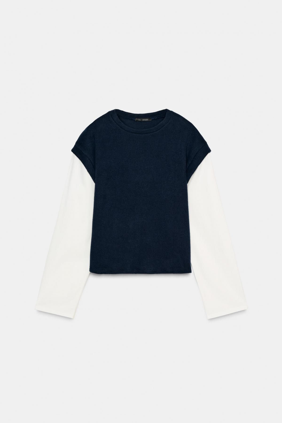 자라 니트 조끼 콤비 긴팔 티셔츠 0264/470 ECRU / NAVY - 상품 이미지