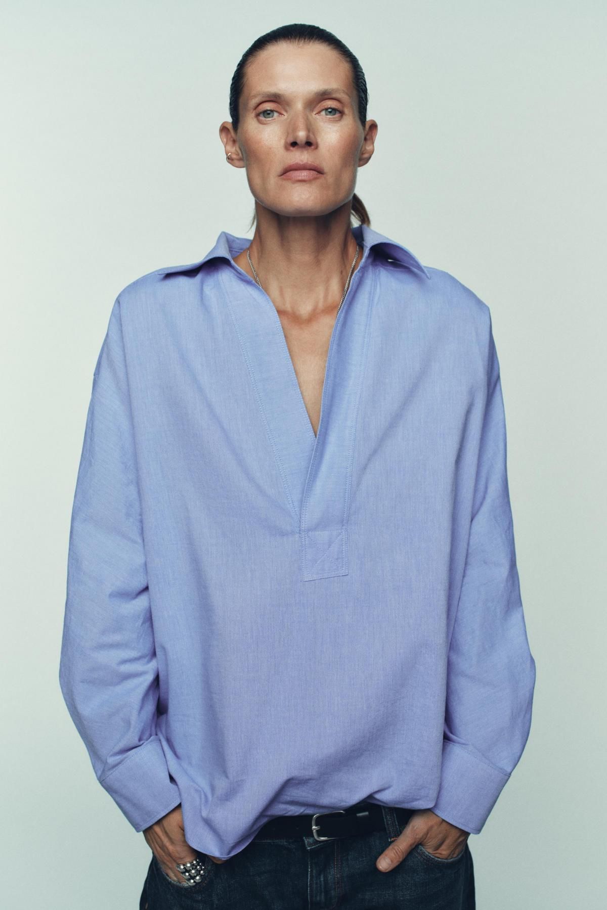 자라 오버사이즈 옥스포드 긴팔 셔츠 스카이블루 2006/893 BLUE - 상세 이미지 3