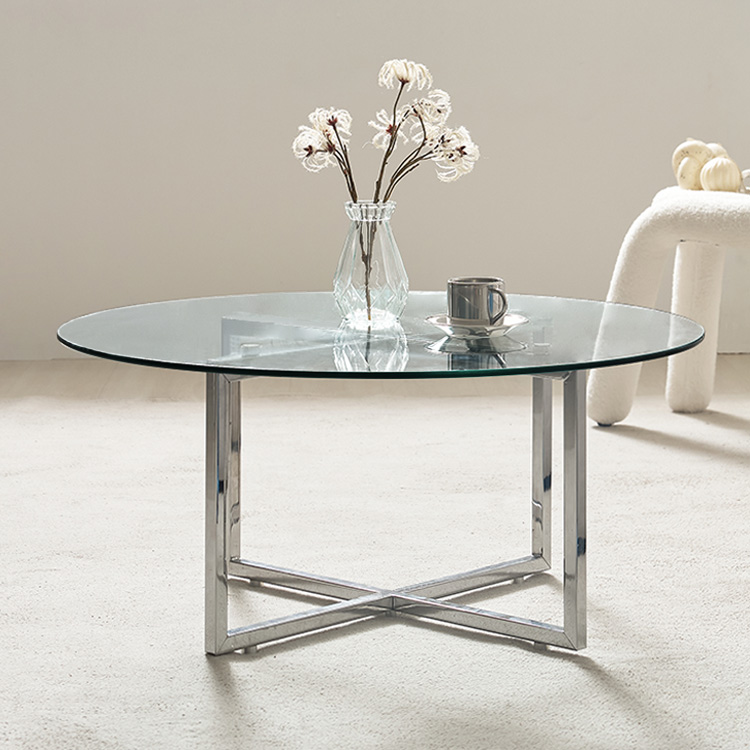 e스마트 강화유리 미드센추리 원형 거실 쇼파테이블