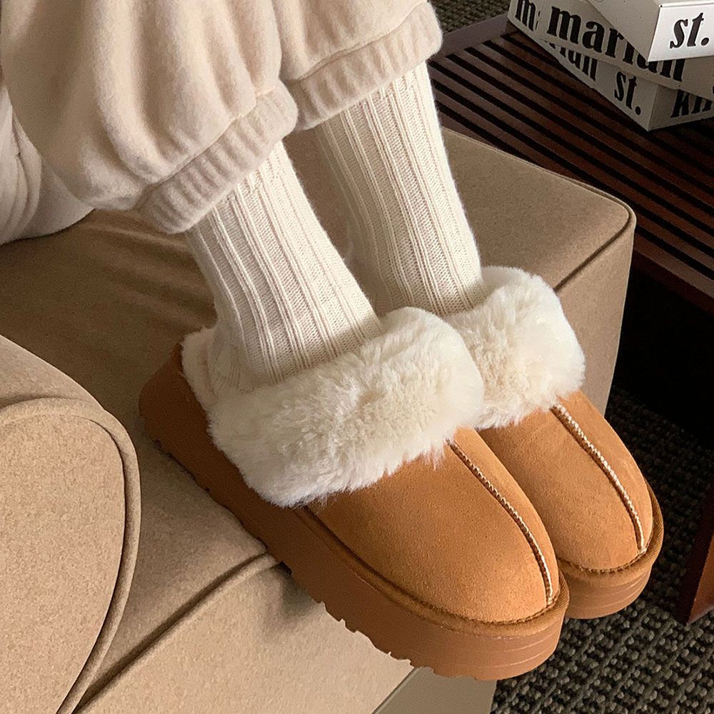 스웨이드 키높이 겨울 양털 통굽 털 슬리퍼