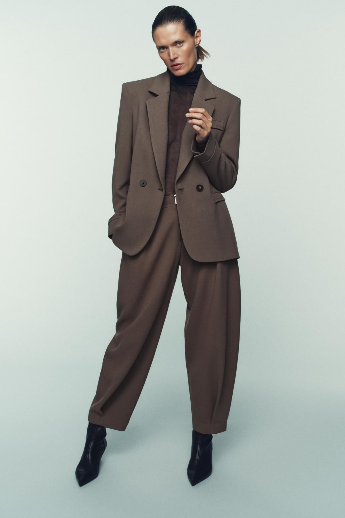 자라 테일러드 더블브레스트 숄더패드 자켓 9887/676 CAMEL - 상세 이미지 2