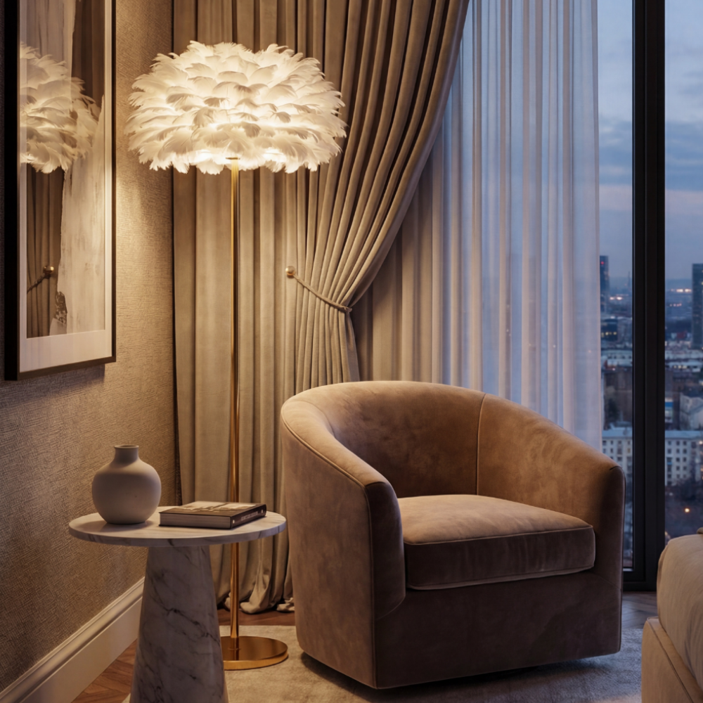 플루마 깃털 플로어램프 일자형 LED 장스탠드 거실 감성 인테리어조명