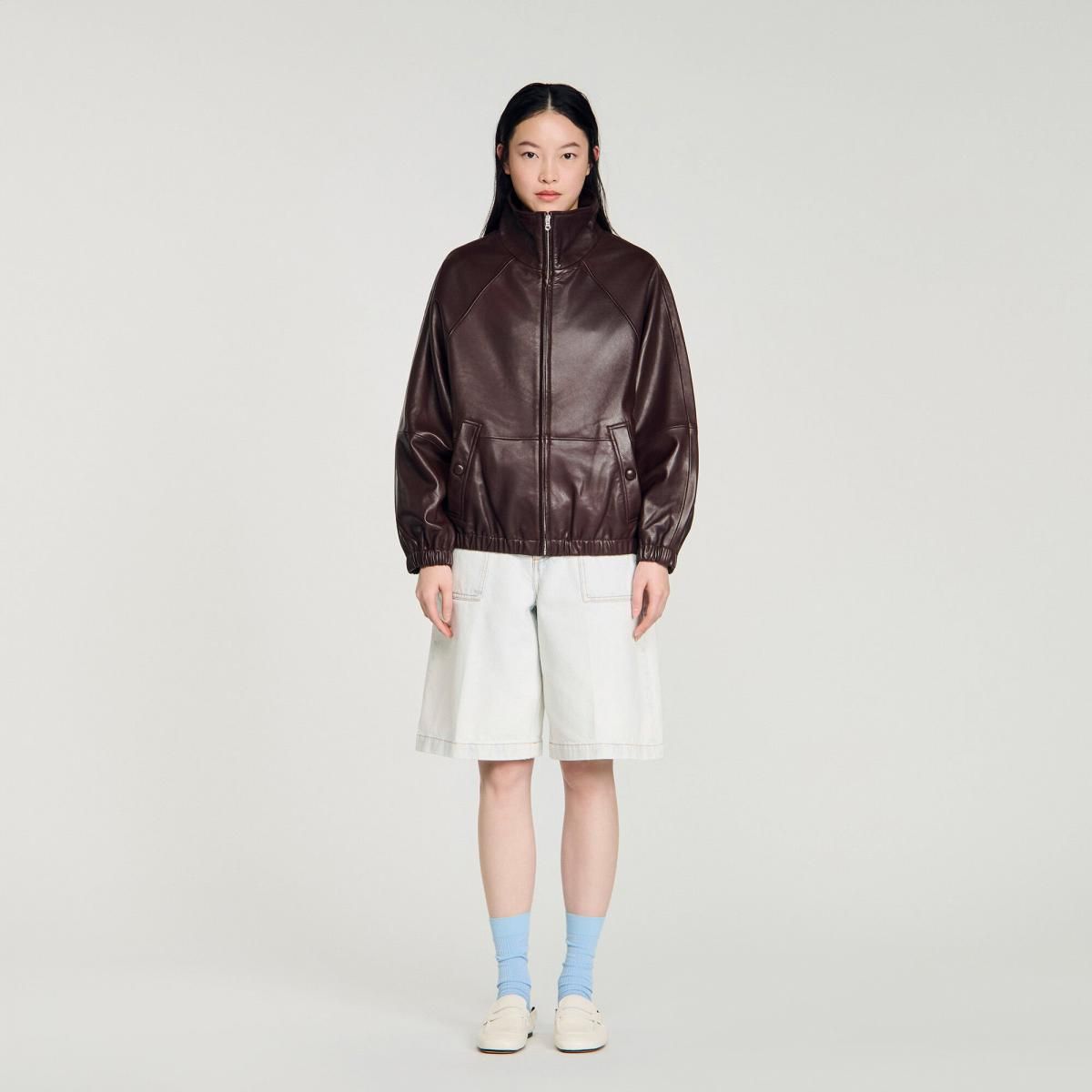 산드로 오버핏 레더 블루종 집업 브라운 SFPBL01284_G023 BRAUN - 상세 이미지 3