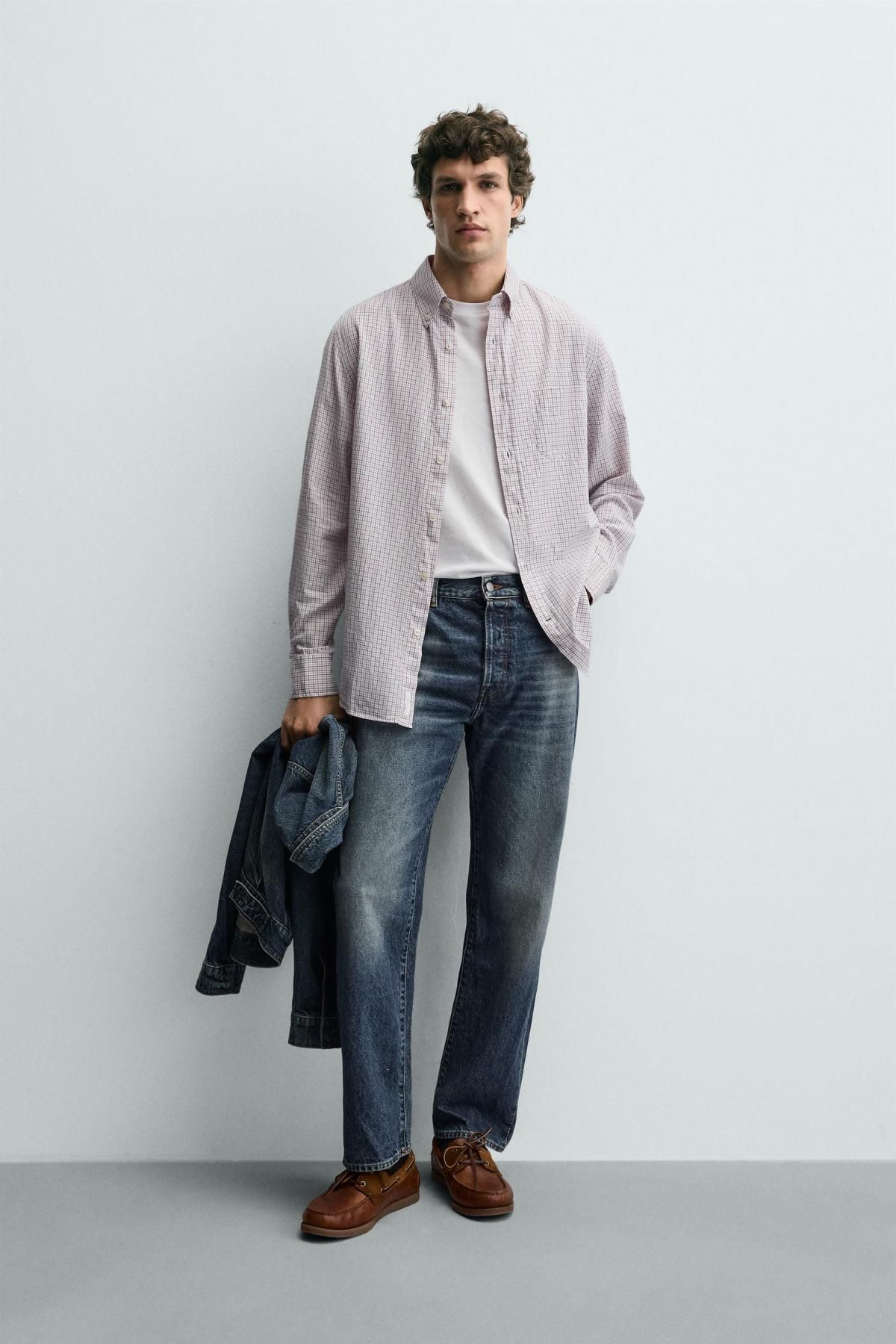 자라 체크 레귤러핏 코튼 긴팔 셔츠 포켓 0975/368 CORAL PINK - 상세 이미지 2