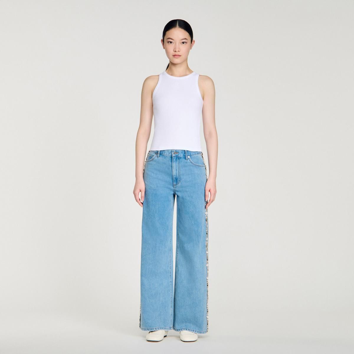 산드로 스트라스 와이드 스트레이트핏 데님 팬츠 SFPJE00797_4785 JEANSBLAU - 상세 이미지 4