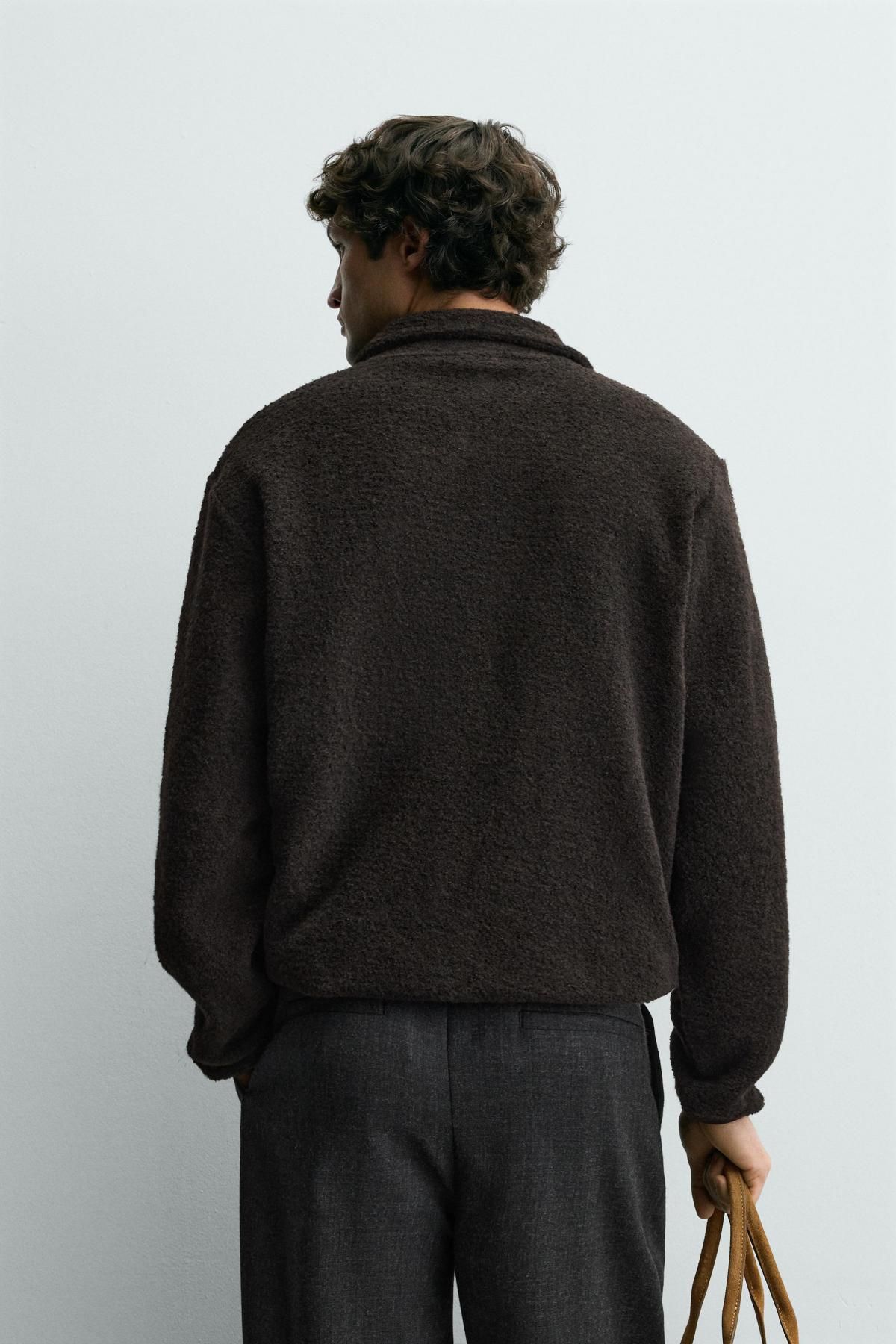 자라 테크니컬 플리스 지퍼넥 스웨트셔츠 4087/389 DARK BROWN - 상세 이미지 4