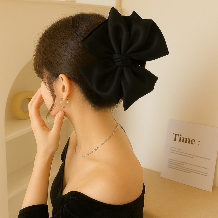 새틴 왕리본 집게핀 올림머리 빅리본 헤어핀 - 상품 이미지