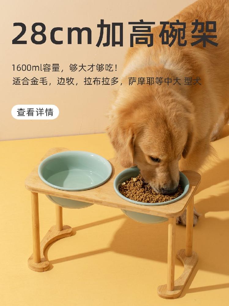 세라믹 강아지 대형견 그릇 사료 고양이 밥그릇 식기 도자기 짙은 녹색 더블+더블 루오 랙 1600ml/28cm (대형/중형견) - 상세 이미지 4