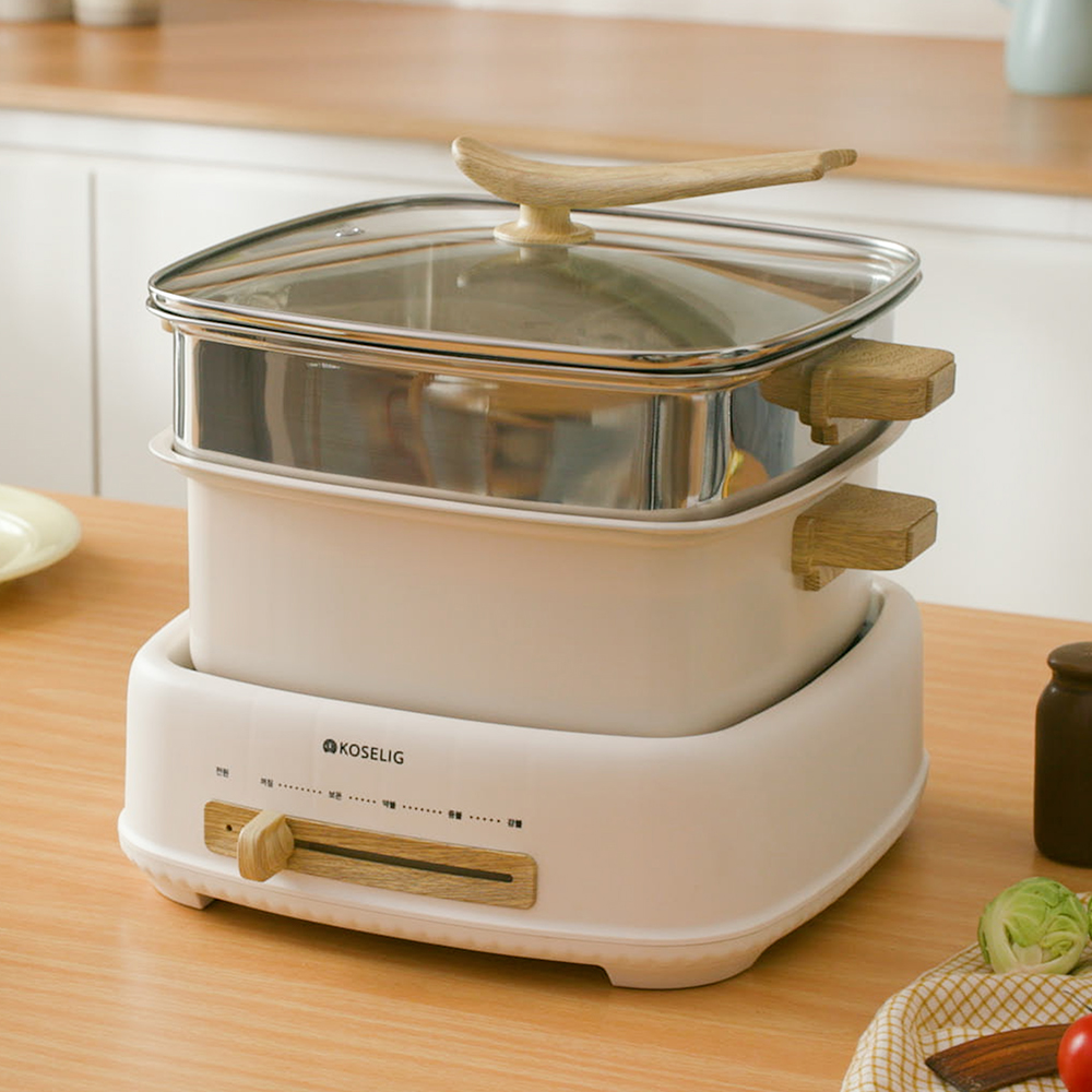 코슬리 스팀 사각 멀티쿠커 6L 스테인리스 찜기 간편세척