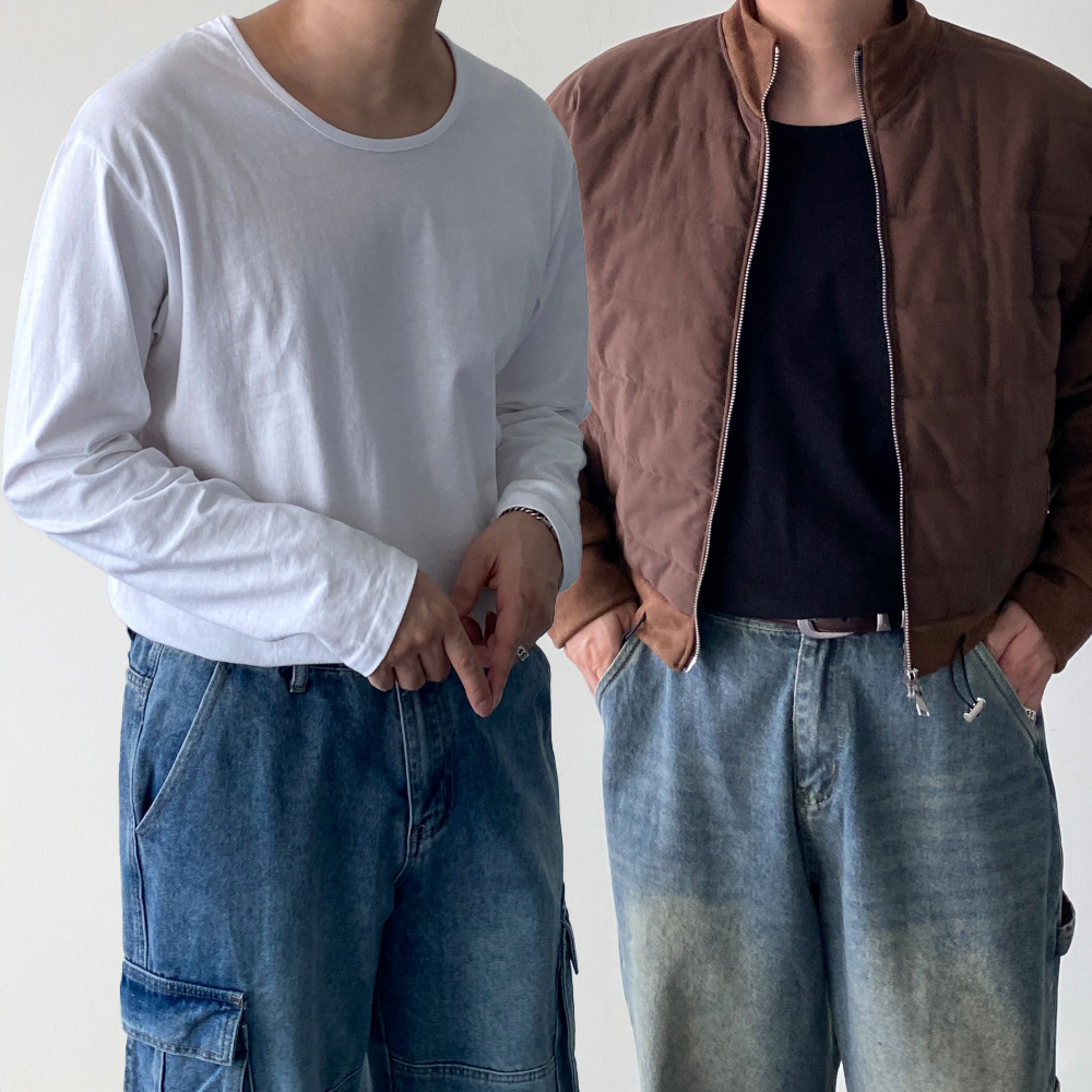 1+1 남자 긴팔면티 무지티 흰티 이너 무지 20수 유넥 - 상품 이미지