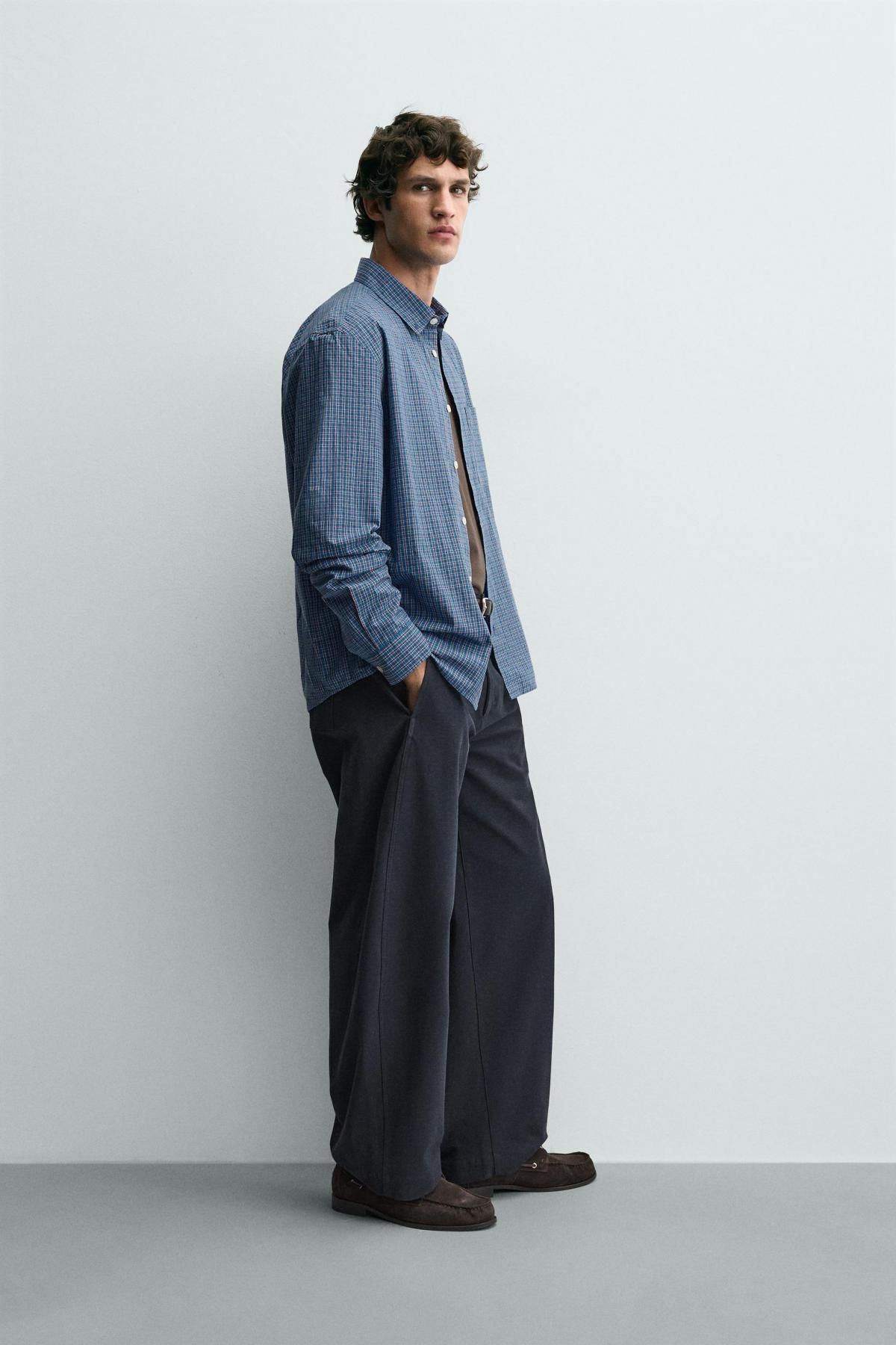 자라 클래식 체크 코튼 긴팔 셔츠 포켓 6048/489 BLUISH - 상세 이미지 5