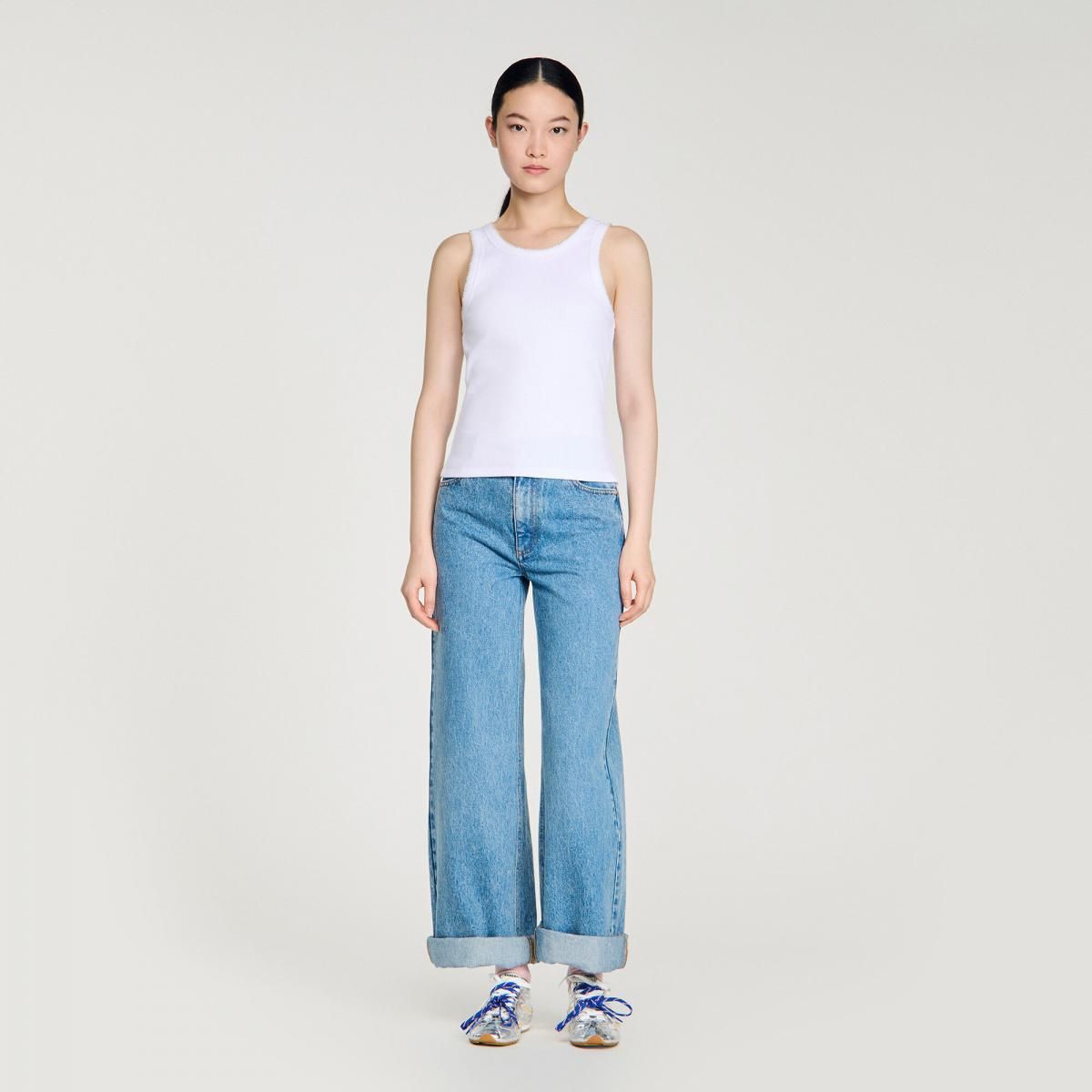 산드로 슬림핏 골지 진주 민소매 탑 SFPTS01762_10 WEISS - 상세 이미지 4