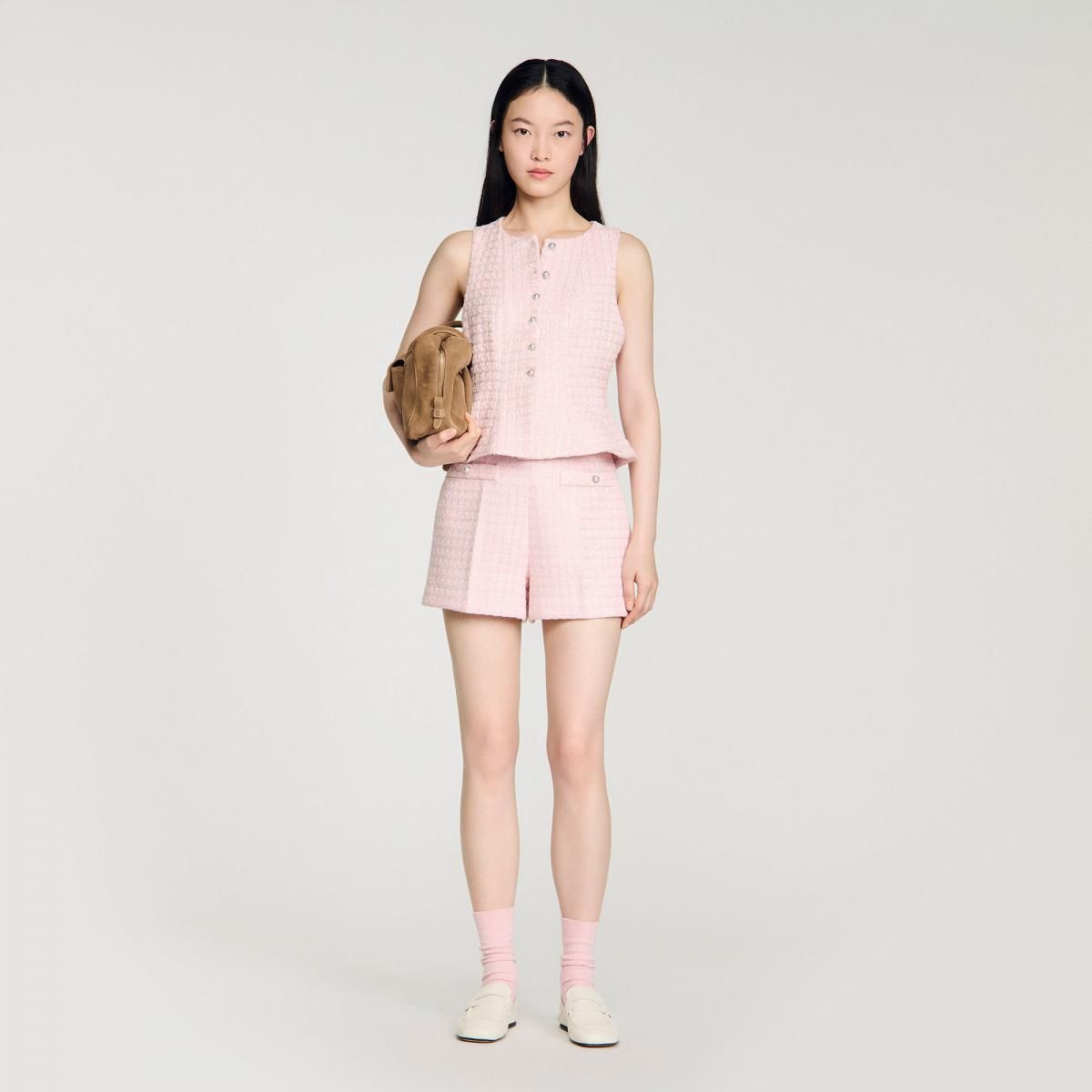 산드로 트위드 체크 시퀸 미니 반바지 SFPSH00595_60 ROSA - 상세 이미지 2