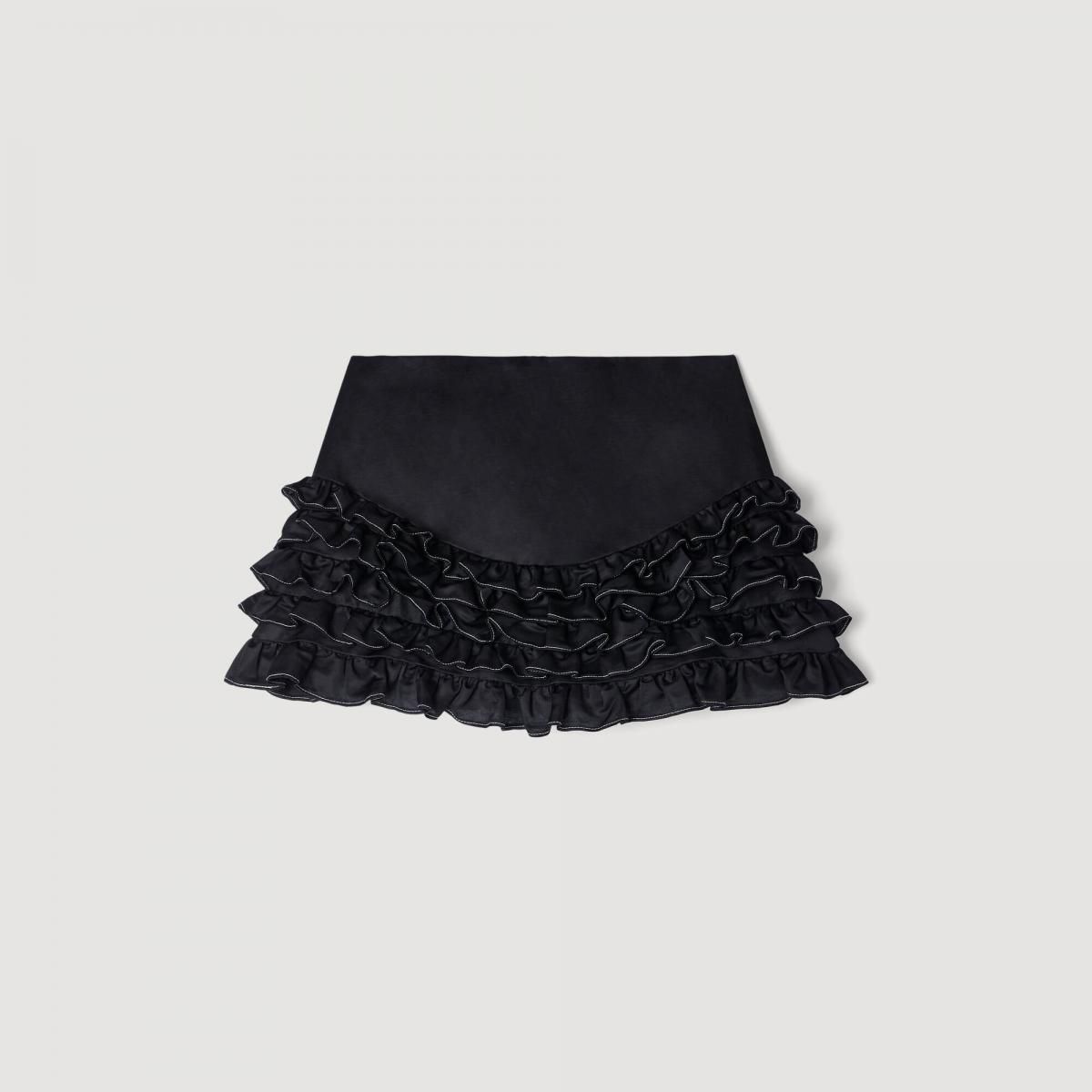 산드로 러플 미니 스커트 팬츠 블랙 SFPSH00574_20 SCHWARZ - 메인 이미지