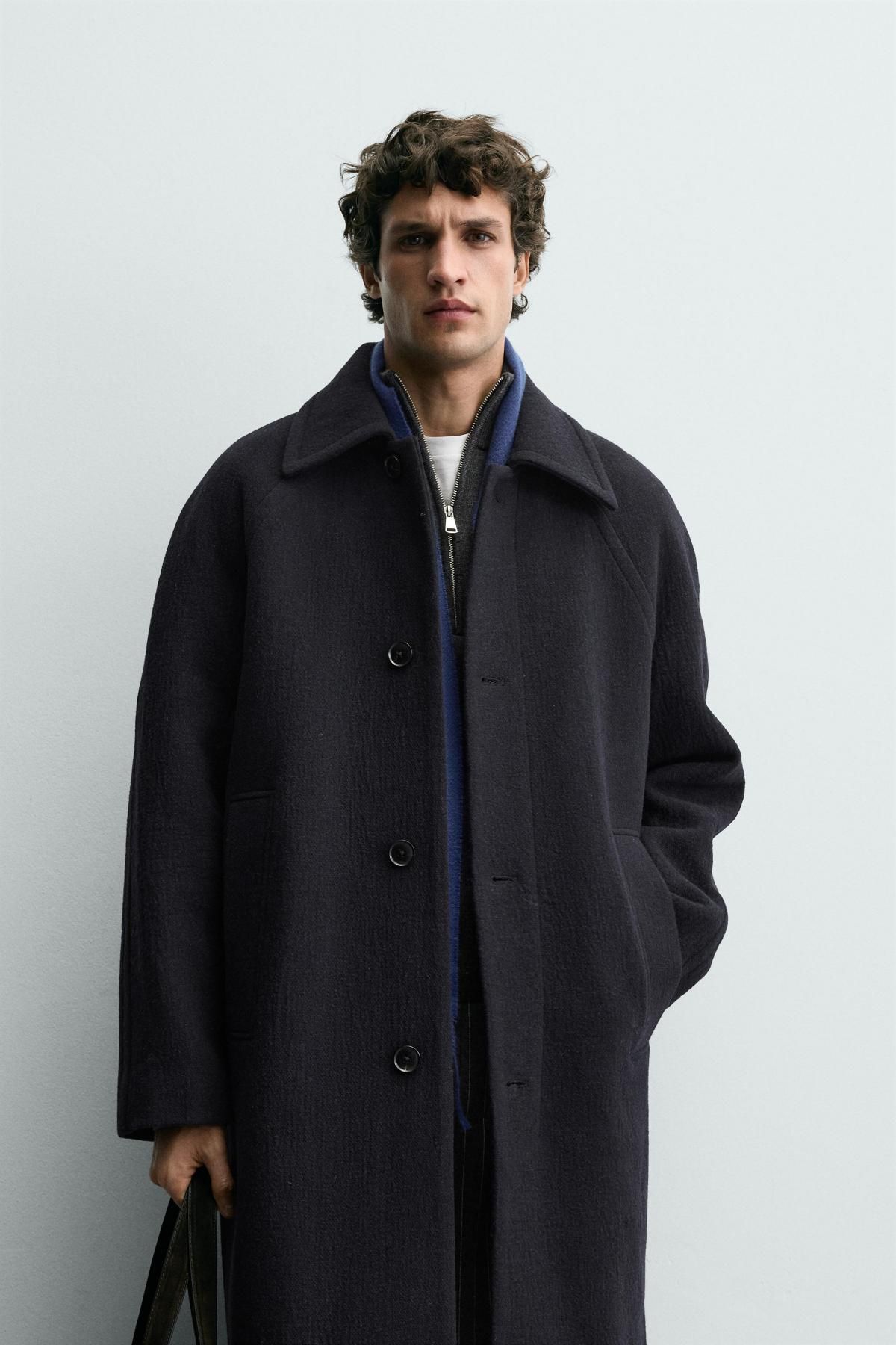 자라 울블렌드 싱글코트 남성 오버핏 3046/445 NAVY BLUE - 상세 이미지 3