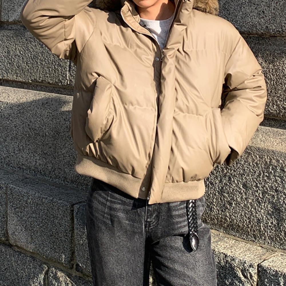 남자 맥거 오버핏 겨울 레더 크롭 후드 퍼 패딩 이미지 8