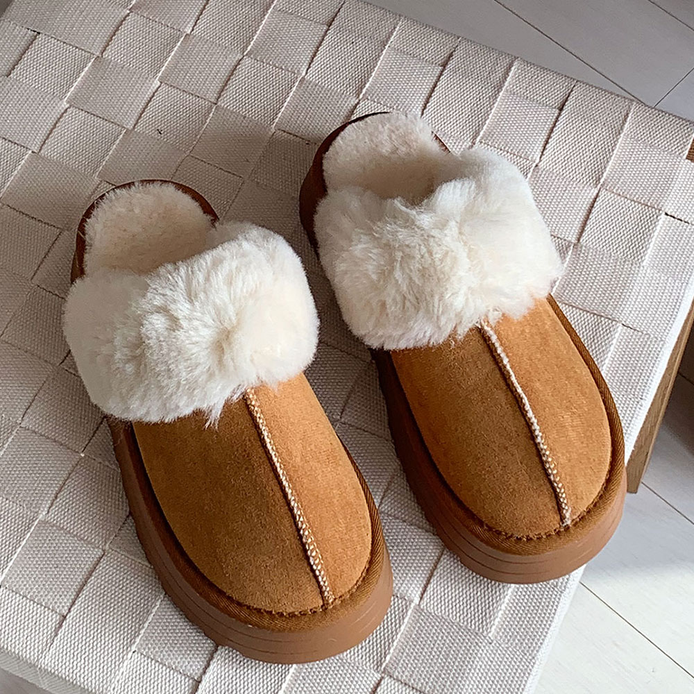 스웨이드 키높이 겨울 양털 통굽 털 슬리퍼