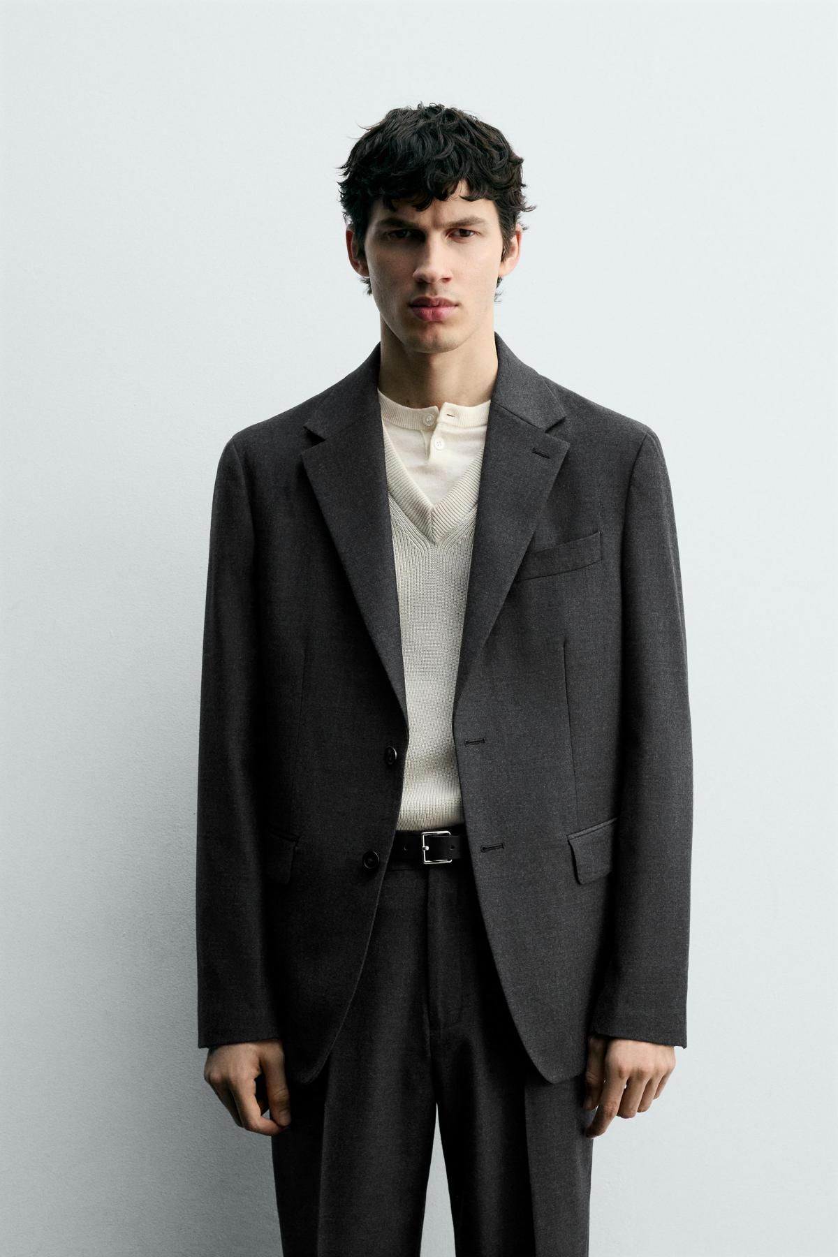 자라 테크니컬 플란넬 울 테일러드 재킷 7380/606 ANTHRACITE GREY - 상세 이미지 3