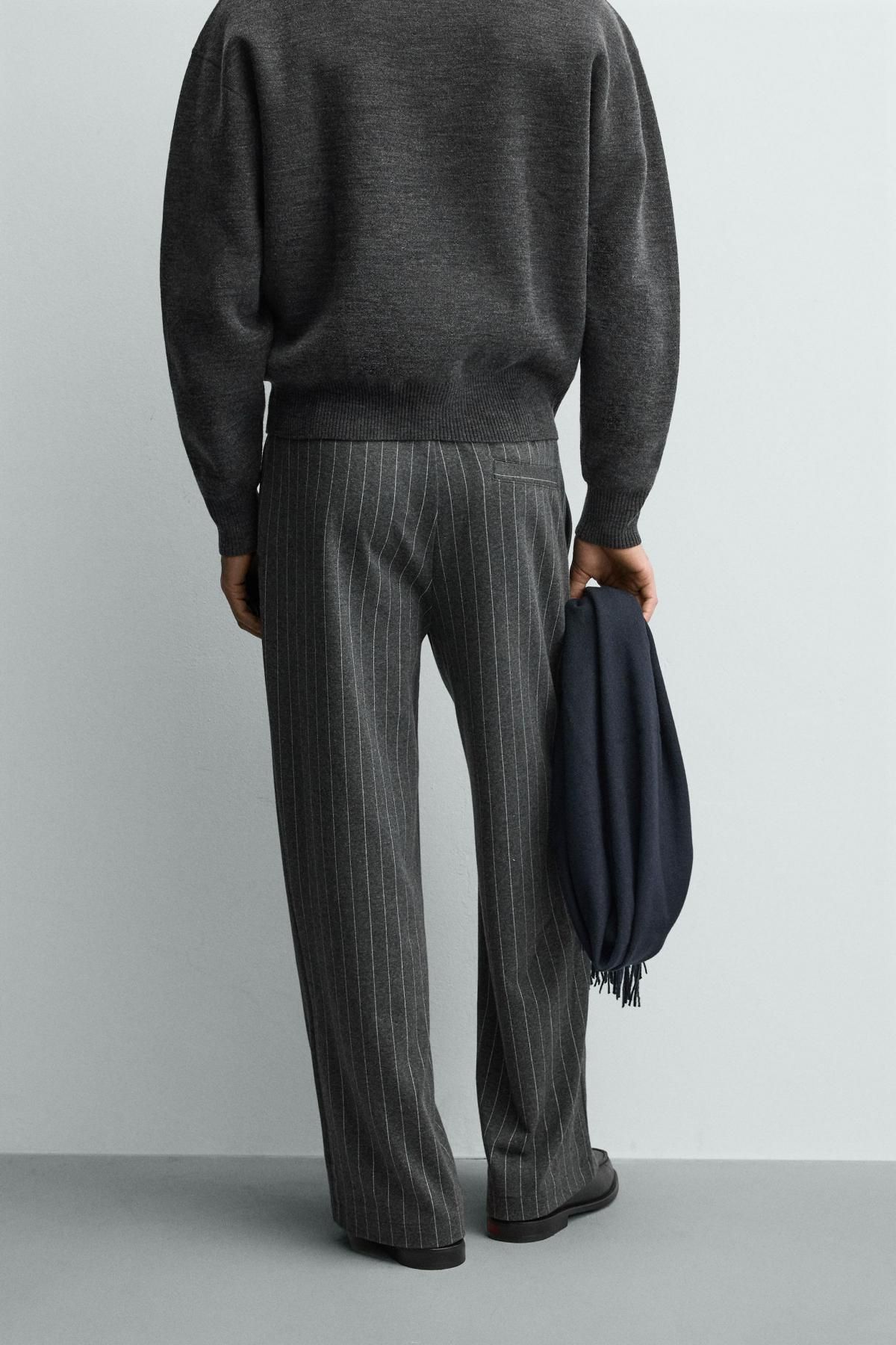 자라 핀스트라이프 와이드 슬랙스 팬츠 4333/308 ANTHRACITE GREY - 상세 이미지 4