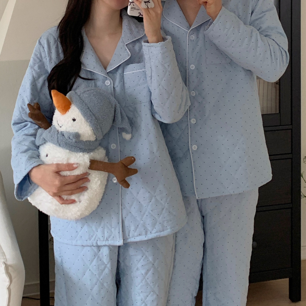 누빔잠옷 신혼부부커플잠옷 파자마파티 크리스마스 빅사이즈 수면 겨울 홈웨어 세트 - 메인 이미지