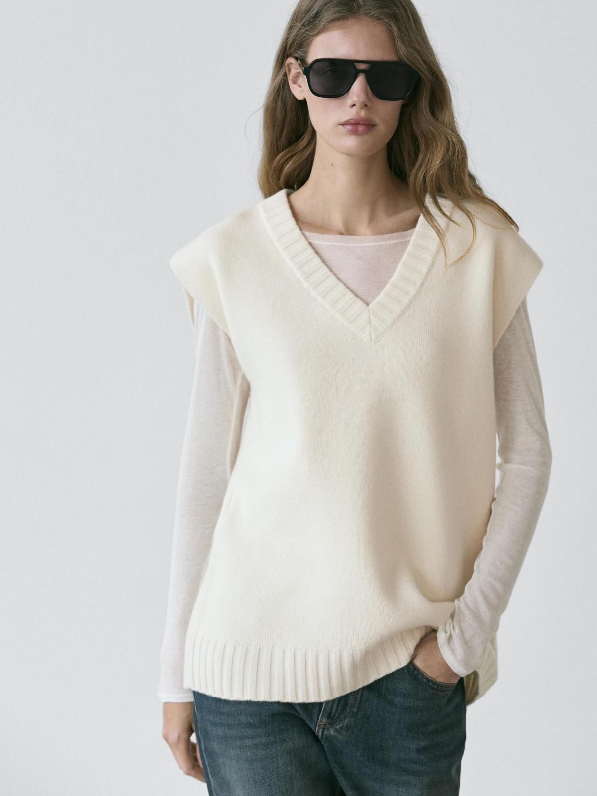 마시모두띠 프리미엄 울 브이넥 니트 베스트 아이보리 5821/921 OFF WHITE - 상세 이미지 3