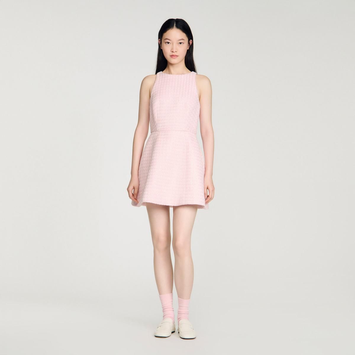산드로 트위드 미니 원피스 페일핑크 SFPRO04646_60 ROSA - 상세 이미지 4