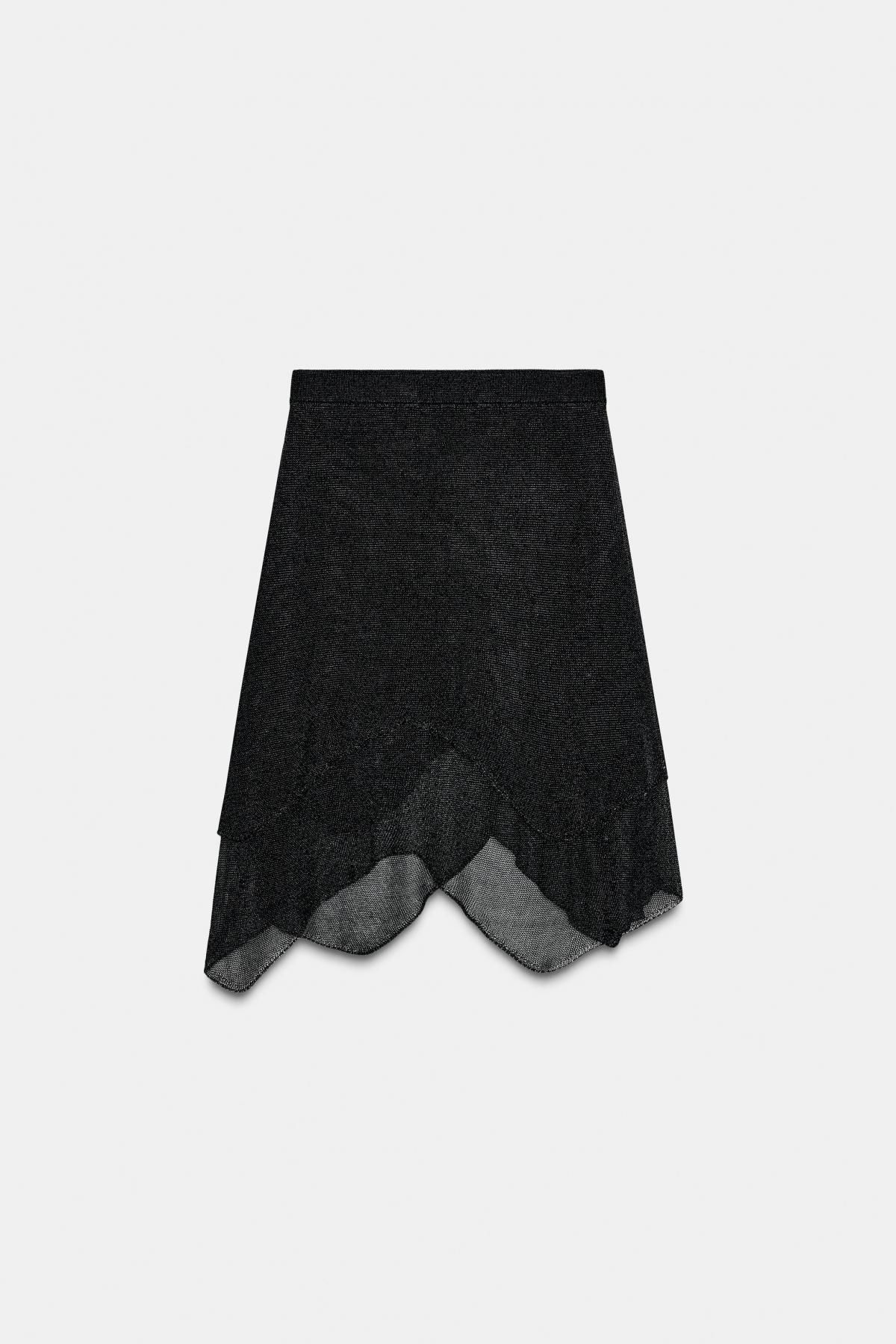 자라 메탈릭 니트 언밸런스 스커트 2142/242 BLACK - 상품 이미지