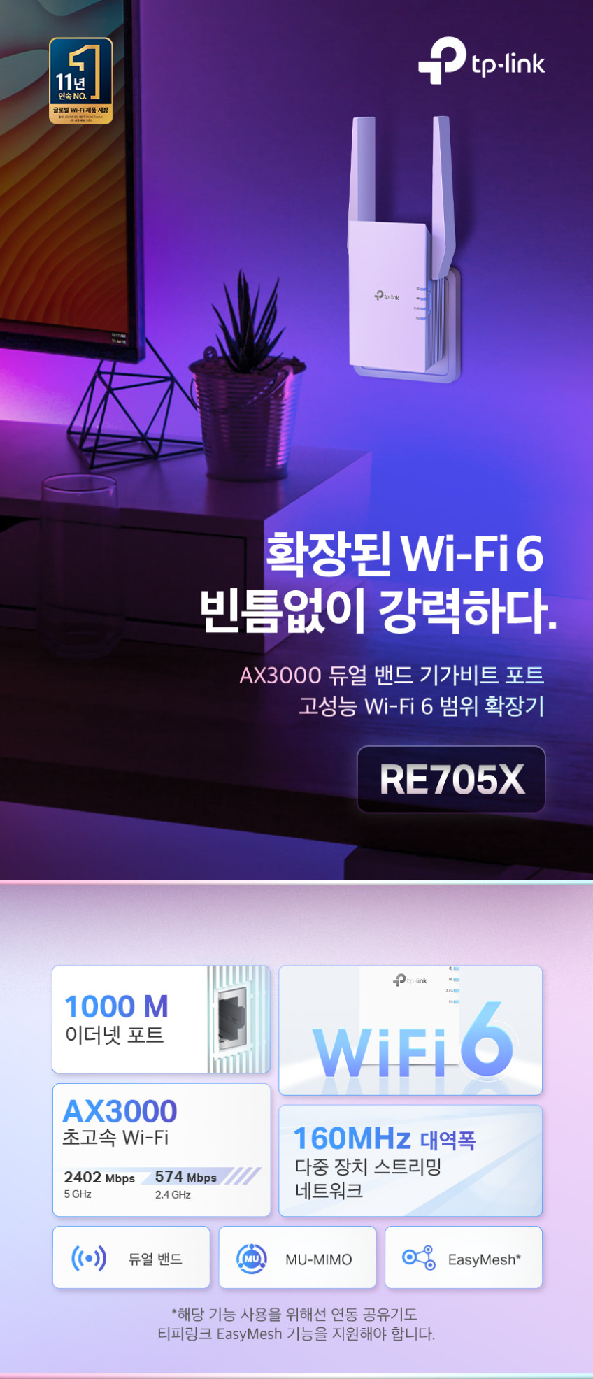 티피링크 RE705X AX3000 Wi-Fi 6 기가비트 포트 듀얼밴드 무선 AP 이지메시 와이파이 증폭기 확장기 판매처 상세 정보 이미지 3