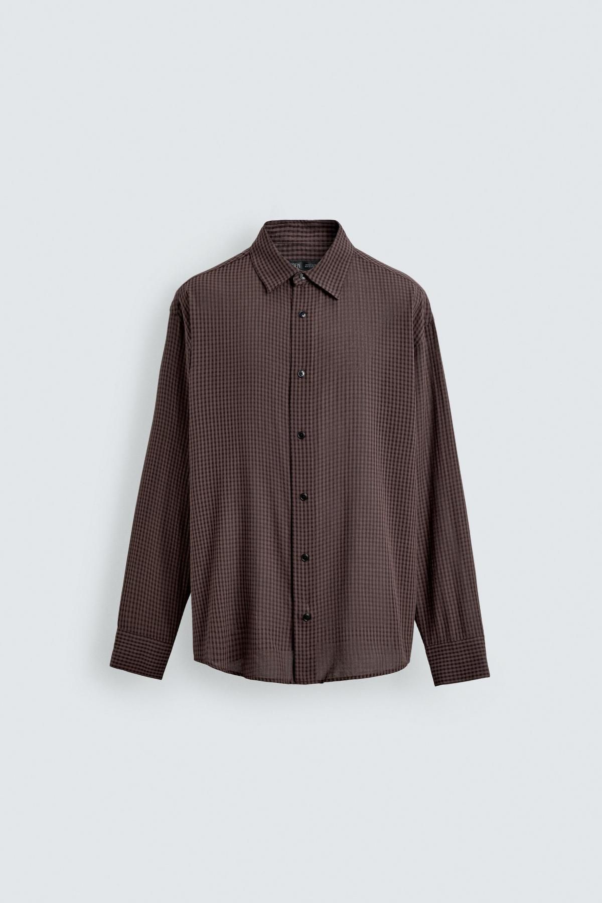자라 체크 패턴 코튼 비스코스 긴팔 셔츠 7545/300 BURGUNDY - 상품 이미지