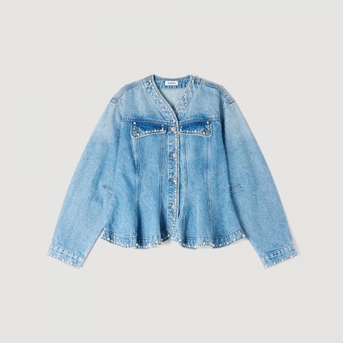 산드로 진주 장식 데님 재킷 SFPBL01310_4785 JEANSBLAU - 메인 이미지