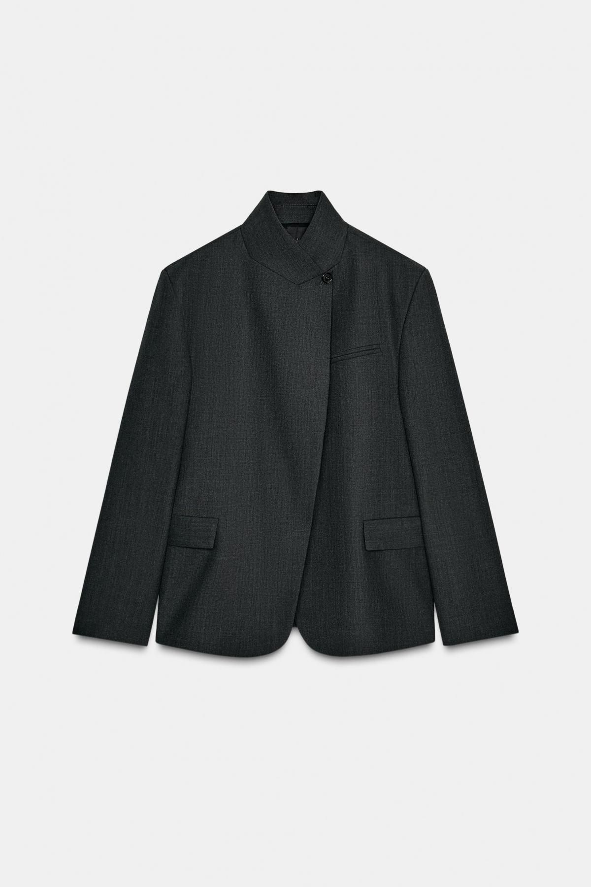 자라 프리미엄 울 하이넥 테일러드 블레이저 8504/052 DARK GREY - 메인 이미지