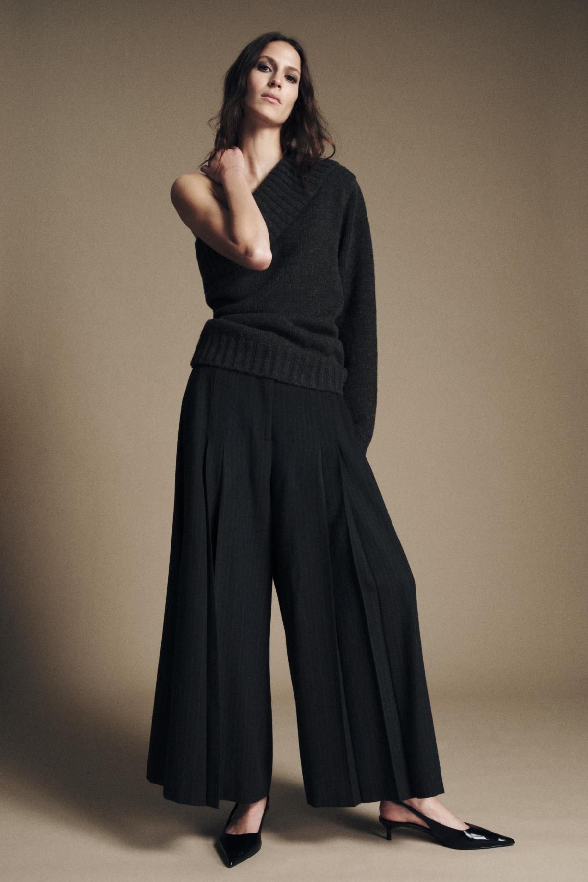 자라 울블렌드 스트라이프 와이드 팬츠 9204/951 NAVY BLUE - 상세 이미지 2