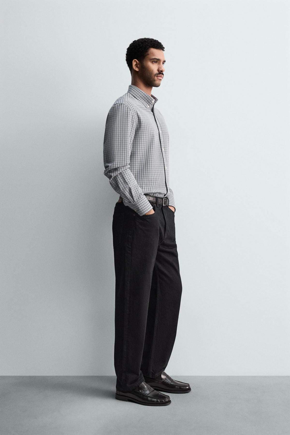자라 테크니컬 옥스포드 체크 긴팔 셔츠 0975/495 NAVY / WHITE - 상세 이미지 5