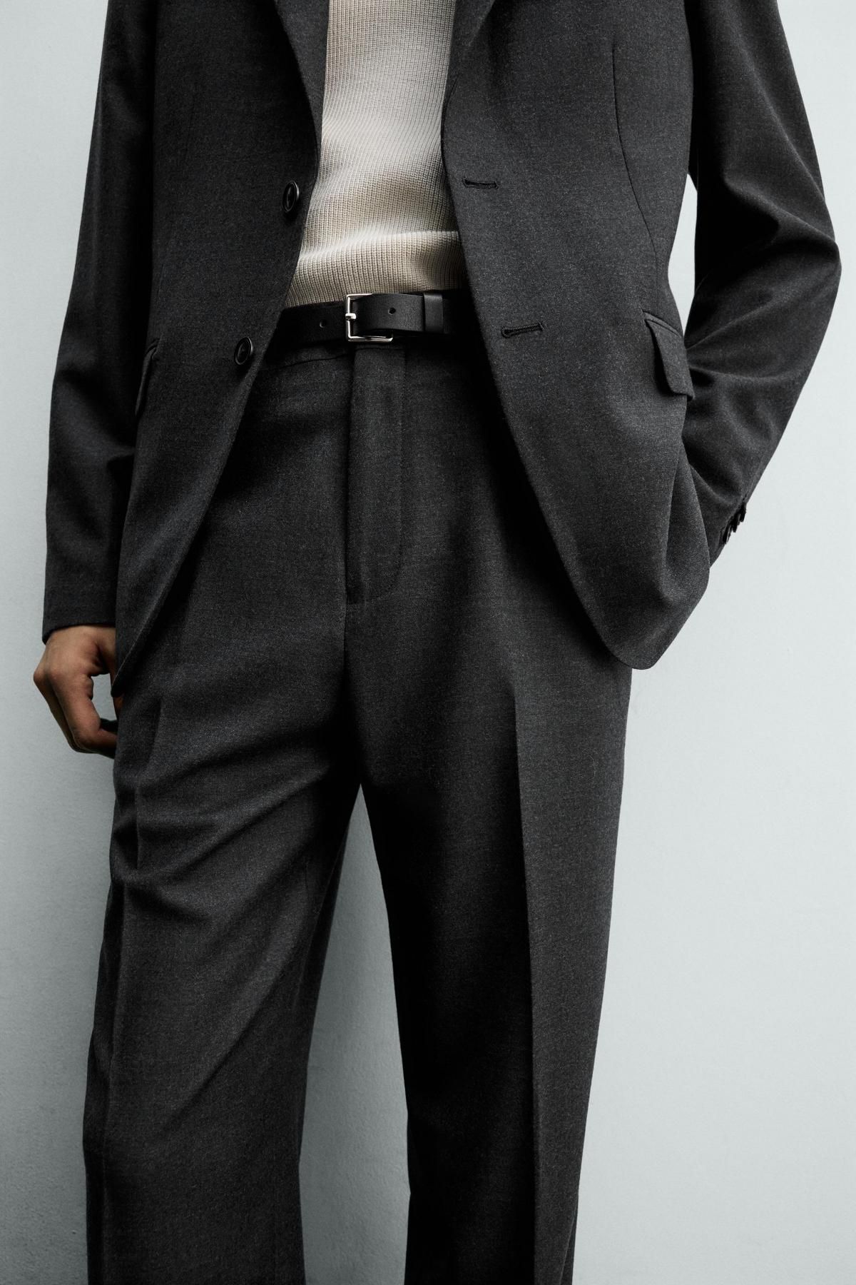자라 프리미엄 울 플란넬 레귤러핏 수트 팬츠 7380/607 ANTHRACITE GREY - 상세 이미지 5