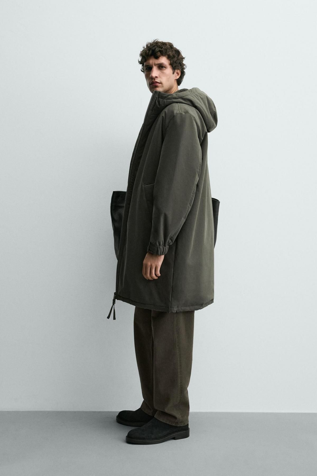 자라 테크니컬 퀼팅 후드 롱 자켓 8574/455 KHAKI - 상세 이미지 5