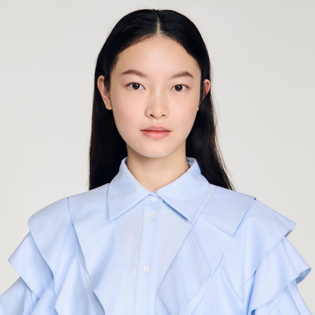산드로 러플 코튼 블라우스 SFPCM01569_40 HIMMEL-BLAU - 상세 이미지 4