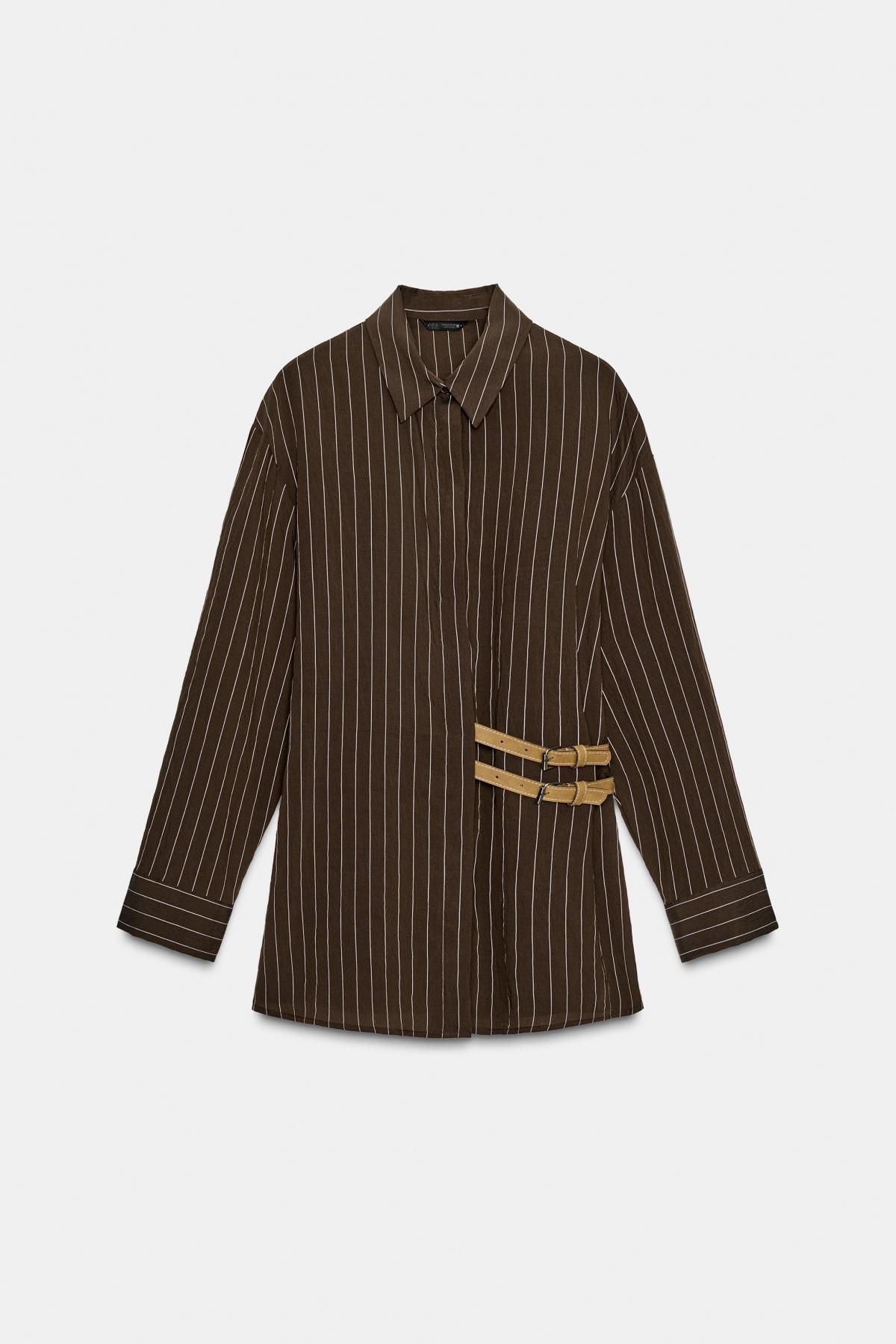 자라 테크니컬 스트라이프 버클 긴팔 셔츠 7484/051 BROWN / ECRU - 상품 이미지
