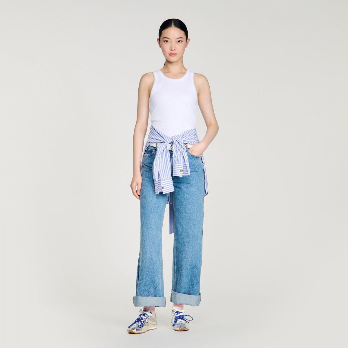 산드로 슬림핏 골지 진주 민소매 탑 SFPTS01762_10 WEISS - 상세 이미지 2