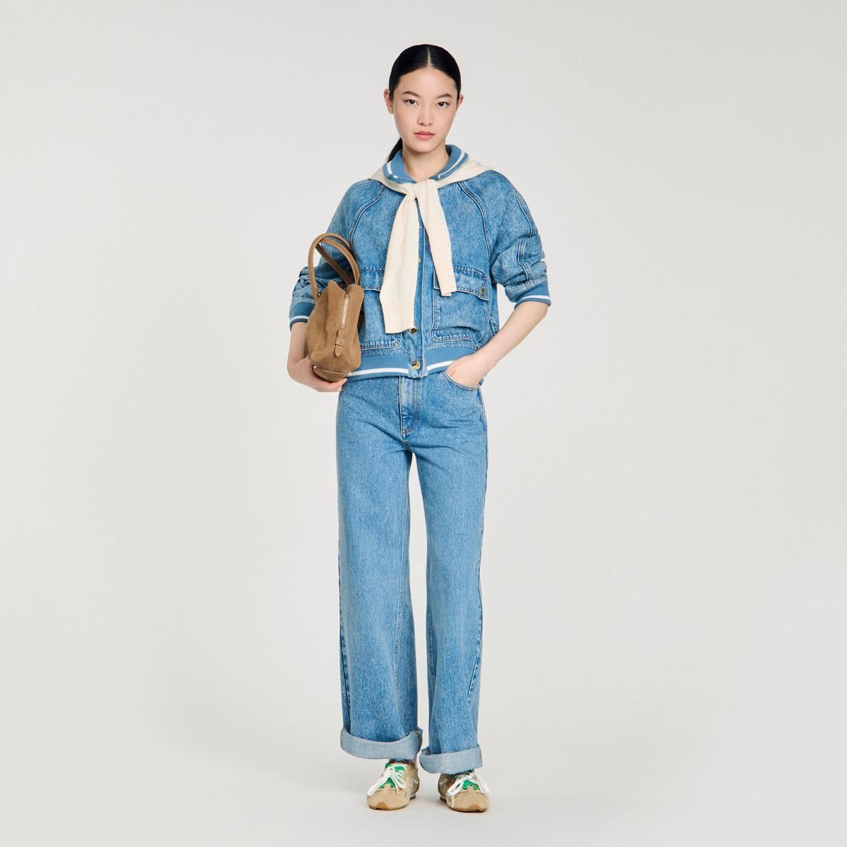 산드로 와이드 스트레이트 워싱 데님 진 SFPJE00820_4785 JEANSBLAU - 상세 이미지 2