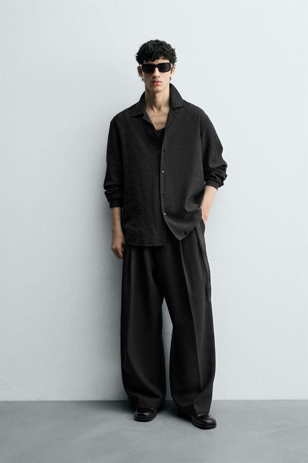 자라 자카드 폴카도트 긴팔 셔츠 모달 혼방 4099/793 BLACK - 상세 이미지 2
