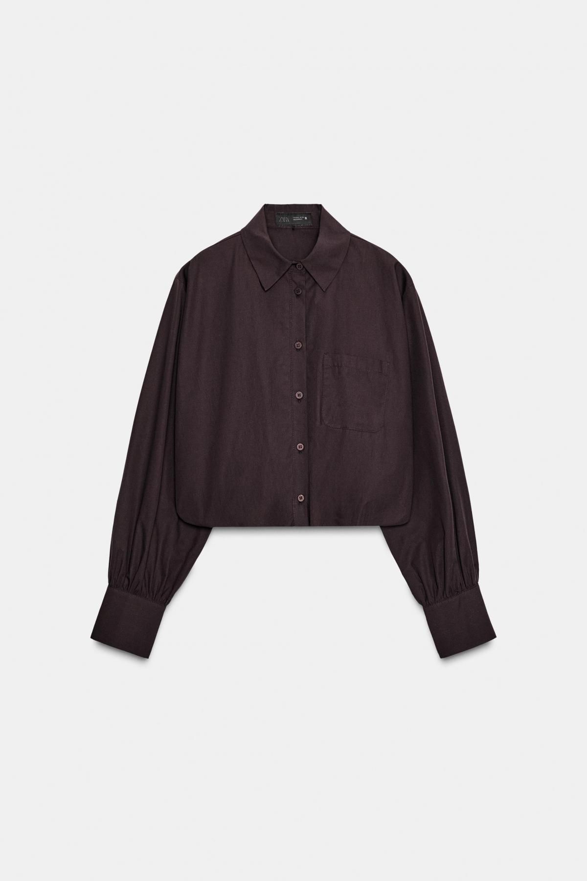 자라 트렌디 크롭 테크니컬 벌룬 셔츠 9880/255 BROWN - 상품 이미지