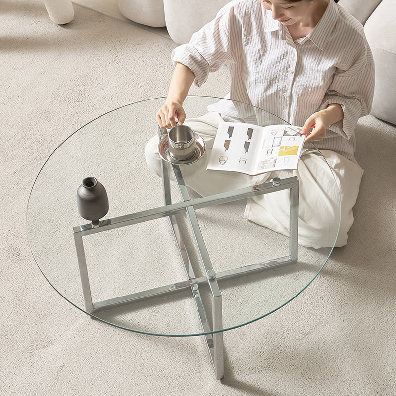 e스마트 강화유리 미드센추리 원형 거실 쇼파테이블